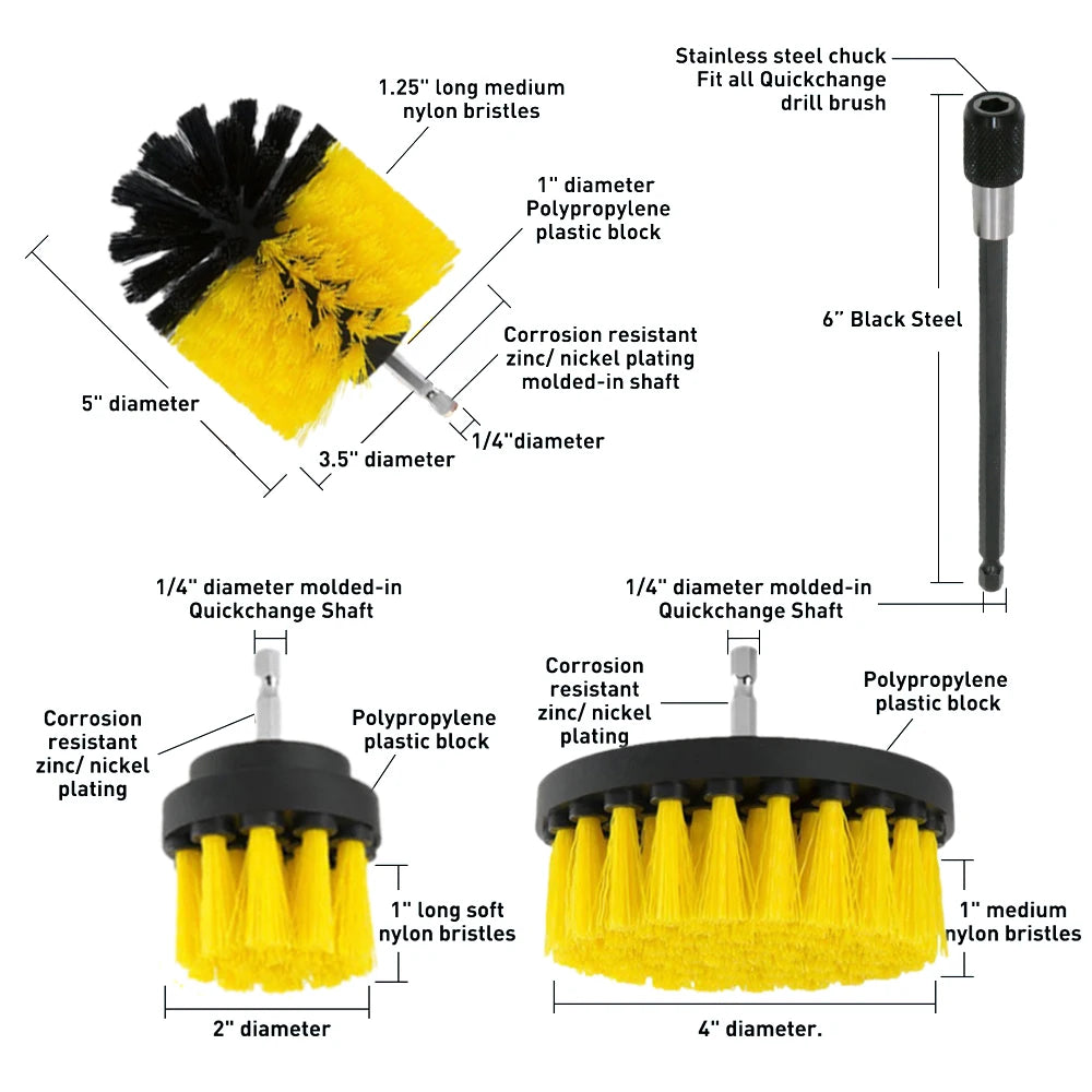 Electric Drill Brush Set, 12/4-Piece – Scrubbing and Cleaning Brushes for Household Tasks, Carpets, Glass, Cars, Bathrooms, Kitchens, and Toilets.