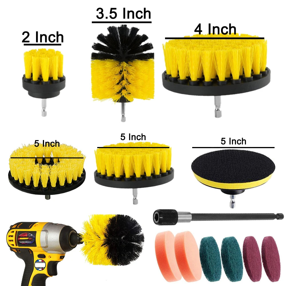 Electric Drill Brush Set, 12/4-Piece – Scrubbing and Cleaning Brushes for Household Tasks, Carpets, Glass, Cars, Bathrooms, Kitchens, and Toilets.