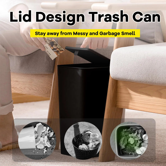 10L Bathroom Trash Can – Small Garbage Can with Pop-up Press Top Lid for Living Room, Bedroom, Toilet, and Plastic Wastebasket Use.