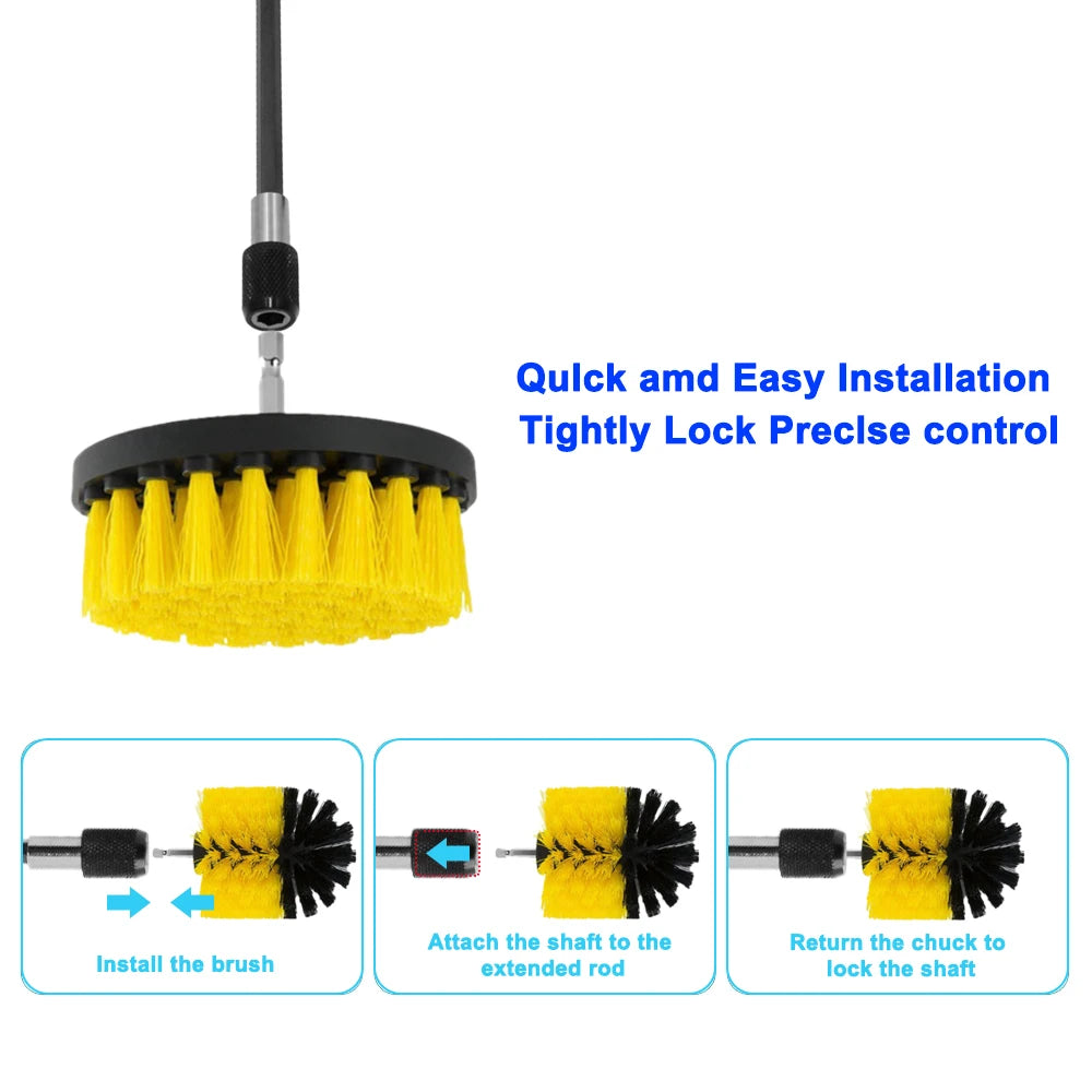 Electric Drill Brush Set, 12/4-Piece – Scrubbing and Cleaning Brushes for Household Tasks, Carpets, Glass, Cars, Bathrooms, Kitchens, and Toilets.