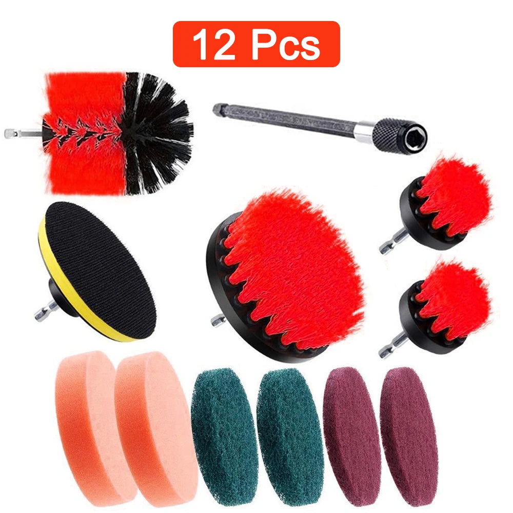 Electric Drill Brush Set, 12/4-Piece – Scrubbing and Cleaning Brushes for Household Tasks, Carpets, Glass, Cars, Bathrooms, Kitchens, and Toilets.