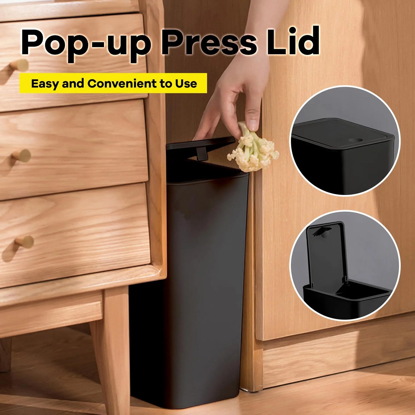 10L Bathroom Trash Can – Small Garbage Can with Pop-up Press Top Lid for Living Room, Bedroom, Toilet, and Plastic Wastebasket Use.