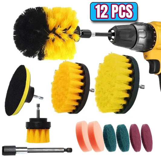 Electric Drill Brush Set, 12/4-Piece – Scrubbing and Cleaning Brushes for Household Tasks, Carpets, Glass, Cars, Bathrooms, Kitchens, and Toilets.