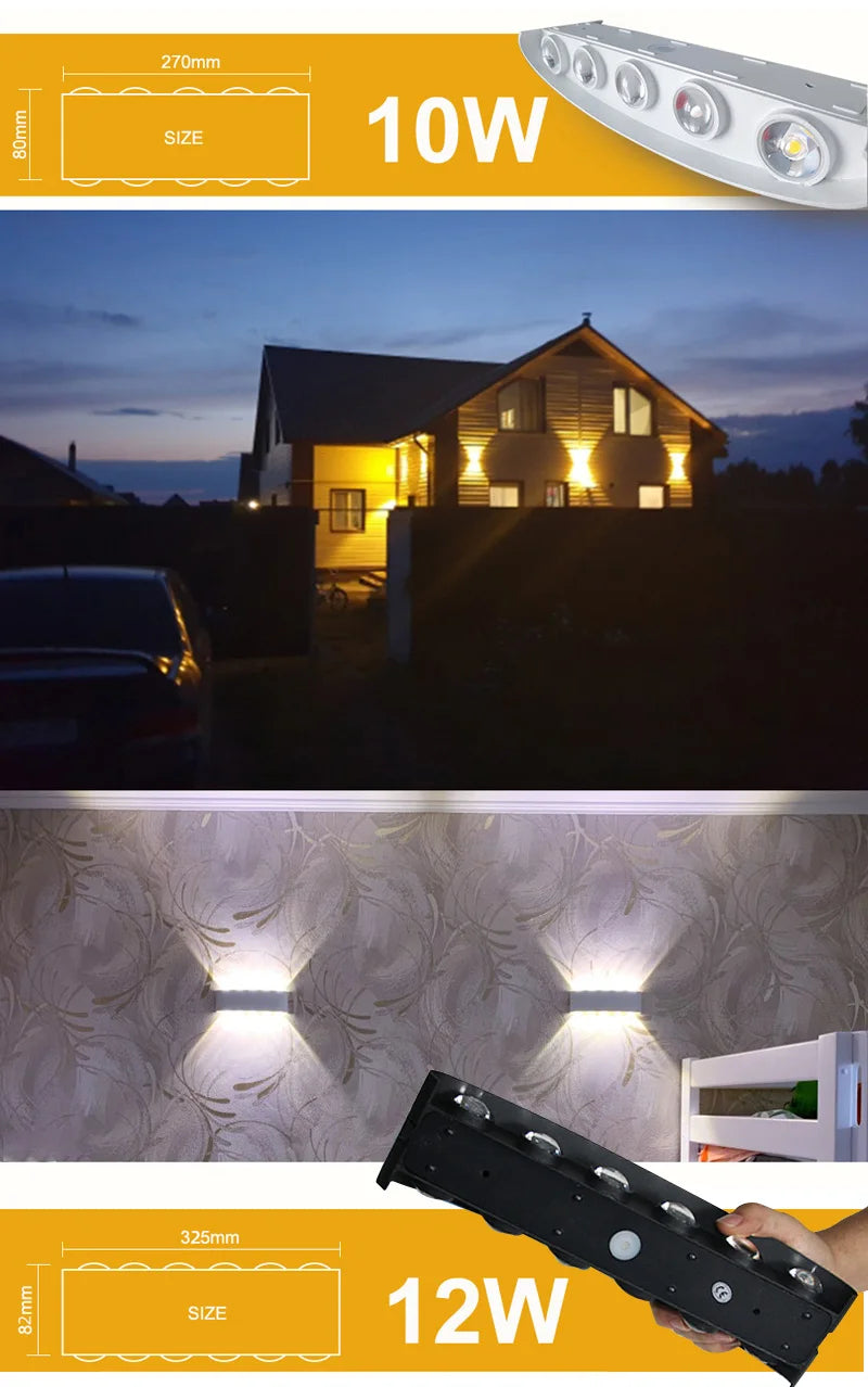 LED Wall Lamp Waterproof Aluminum IP65 Outdoor Garden Lights 8W 12W