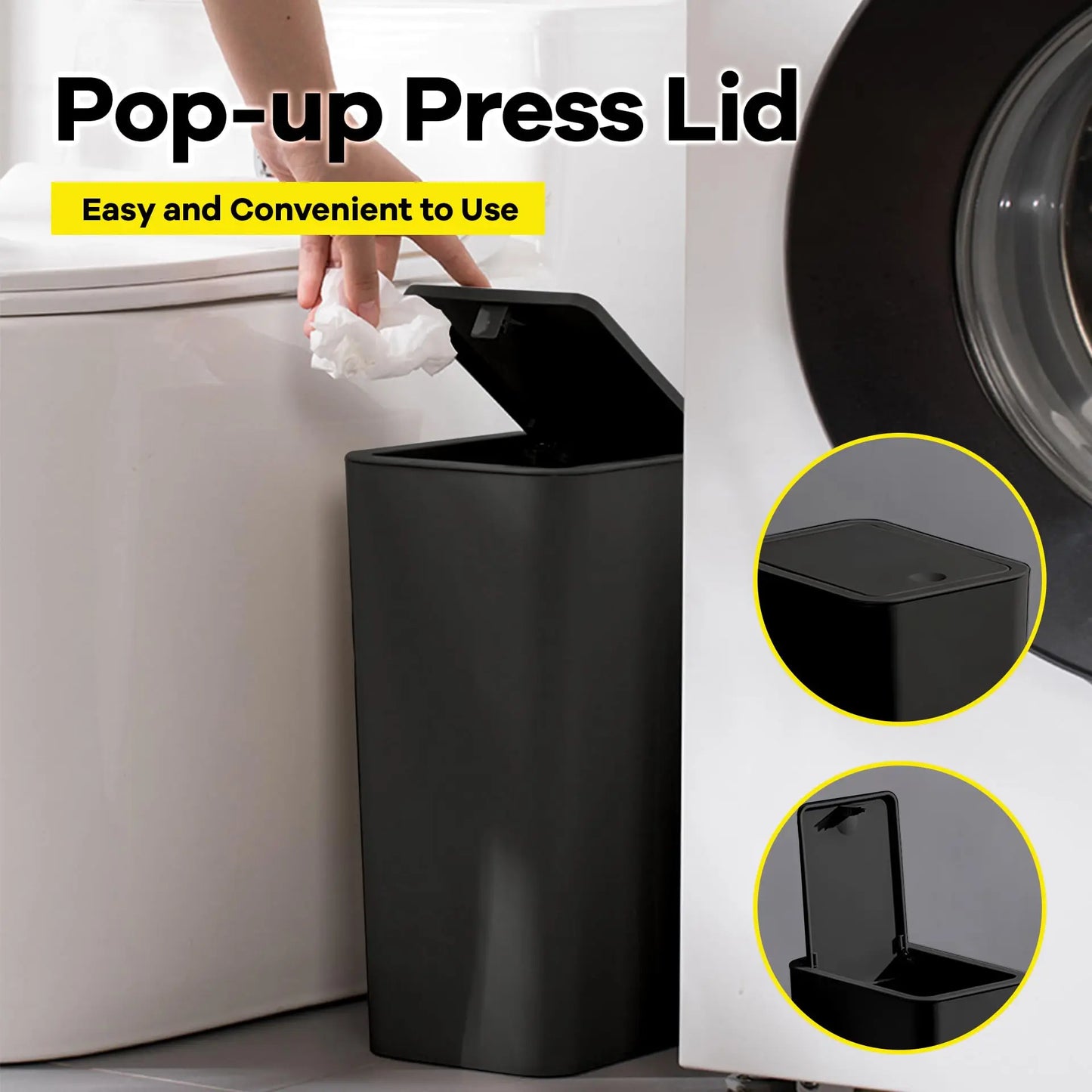 10L Bathroom Trash Can – Small Garbage Can with Pop-up Press Top Lid for Living Room, Bedroom, Toilet, and Plastic Wastebasket Use.