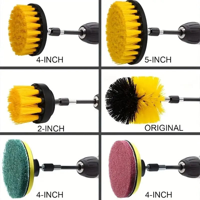 Electric Drill Brush Set, 12/4-Piece – Scrubbing and Cleaning Brushes for Household Tasks, Carpets, Glass, Cars, Bathrooms, Kitchens, and Toilets.