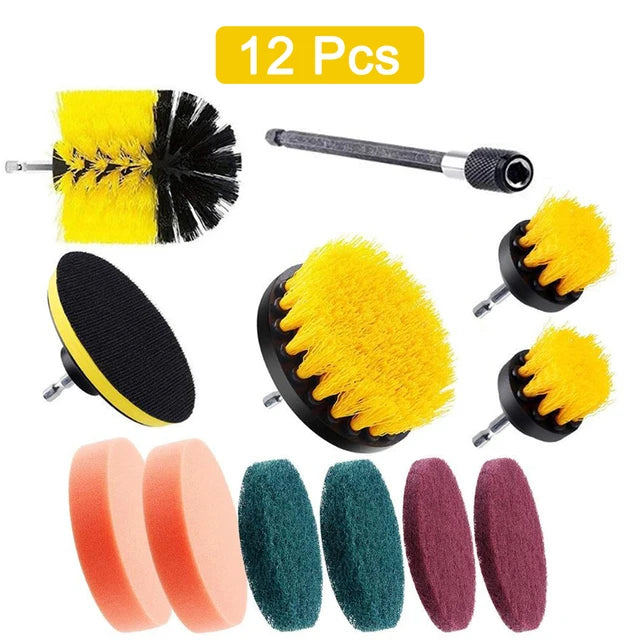 Electric Drill Brush Set, 12/4-Piece – Scrubbing and Cleaning Brushes for Household Tasks, Carpets, Glass, Cars, Bathrooms, Kitchens, and Toilets.