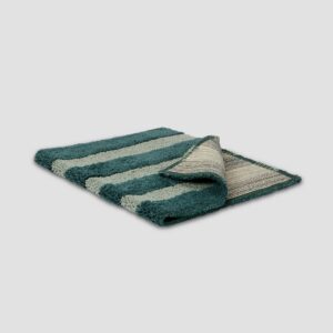 Thick Pine Green Striped Cotton Bath Mat - Non-Slip