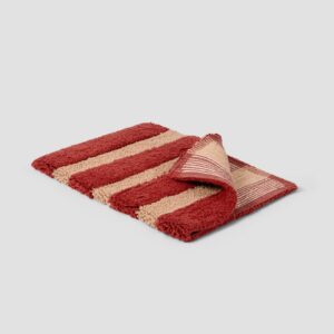 Plush Sandstone Red Striped Cotton Bath Mat - Non-Slip