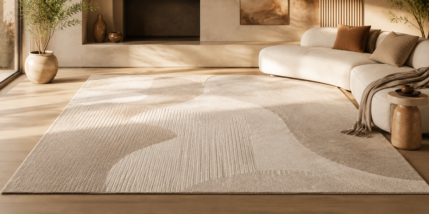 Soft area rug in warm living room